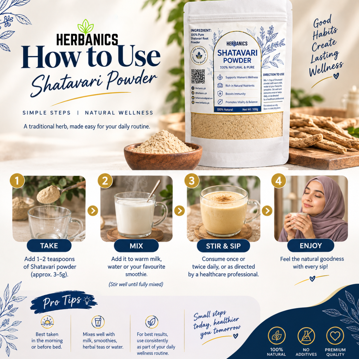 Shatavari Powder by Herbanics | 100% Pure Herbal Powder