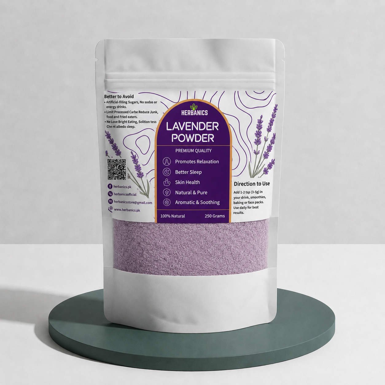 Herbanics Lavender Powder | 100% Pure Dried Lavender Flower Powder | Skin Care, Hair Care, Face Masks & DIY Beauty | Natural Lavender Powder Pakistan