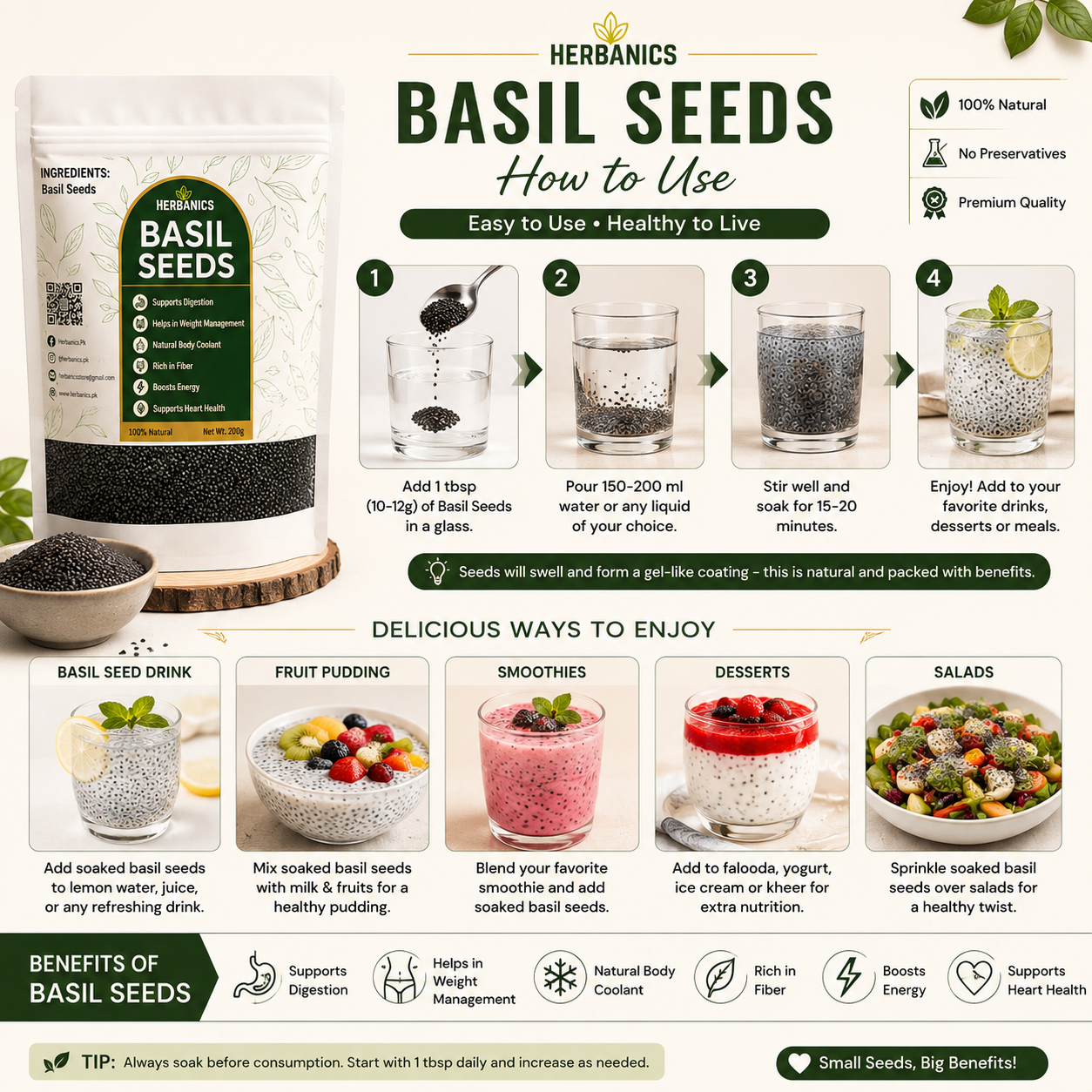 Basil Seeds | Tukh Malanga Premium seeds by Herbanics