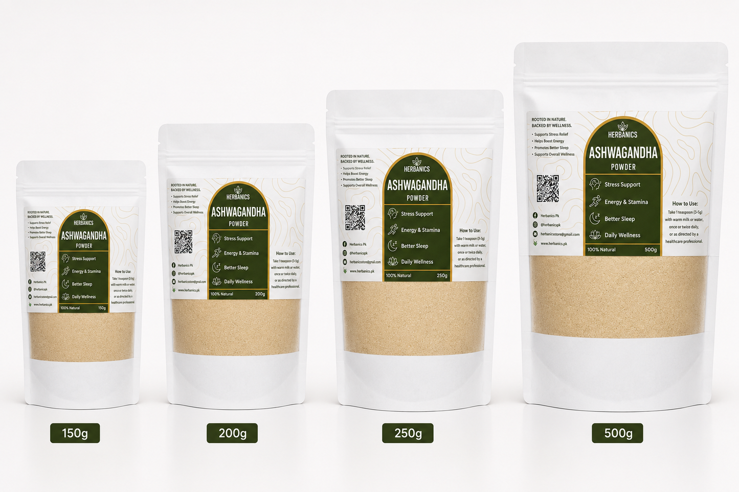 Ashwagandha Powder| 100% Pure & Natural | Stress Relief, Better Sleep & Energy Booster | Herbanics Pakistan