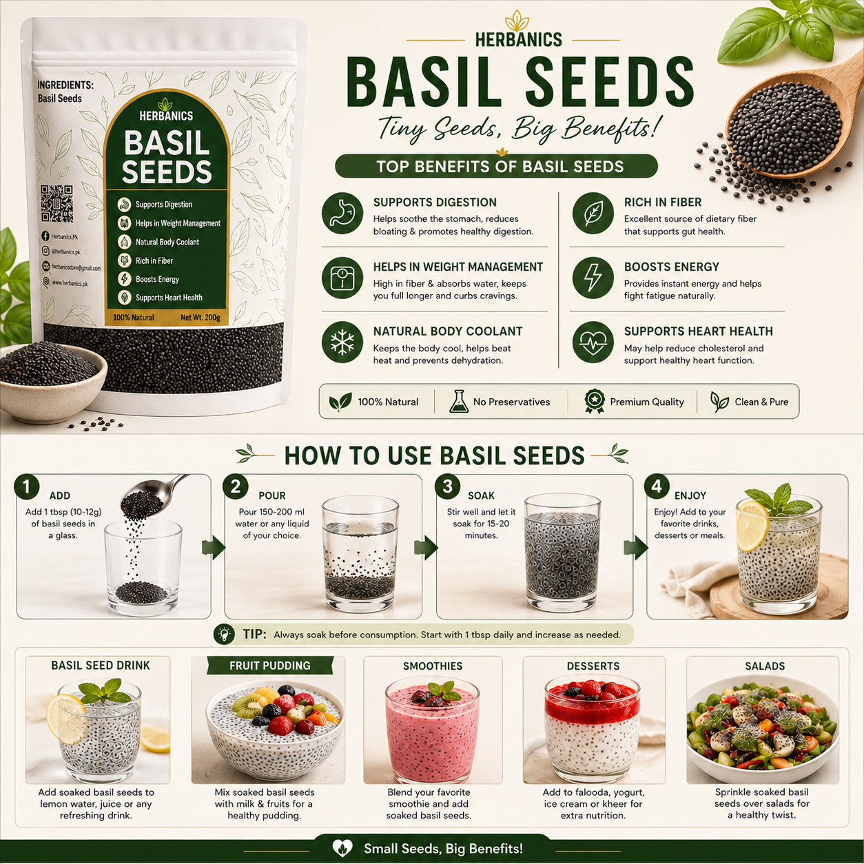 Basil Seeds | Tukh Malanga Premium seeds by Herbanics