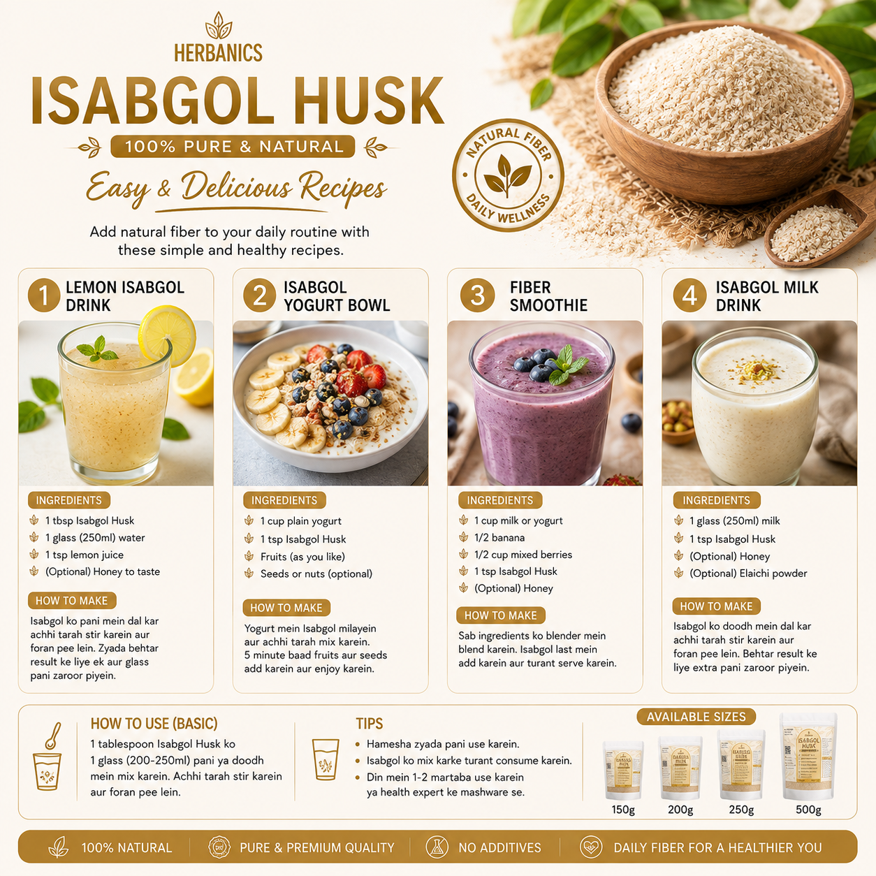 Isapghol | Golden Husk Premium Isapghol by Herbanics