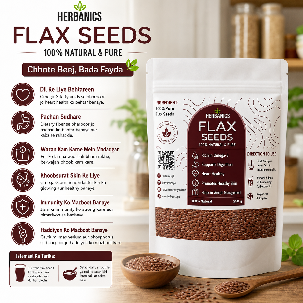 Herbanics Flax Seeds (Alsi) – Premium Quality Alsi Seeds | Omega-3, Fiber & Daily Wellness