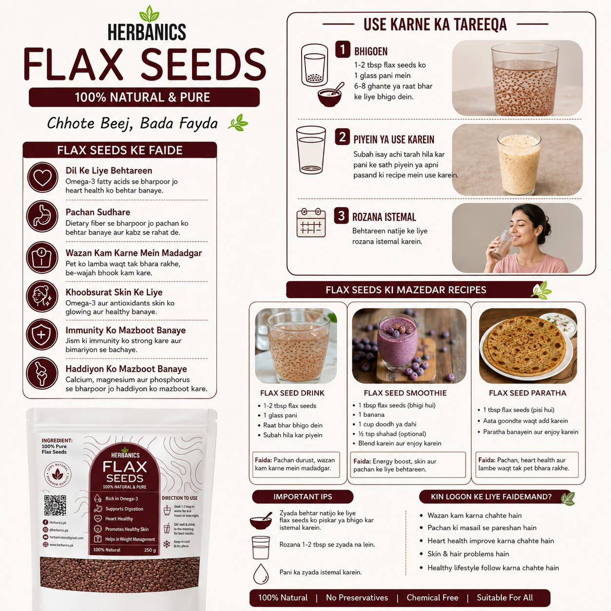 Herbanics Flax Seeds (Alsi) – Premium Quality Alsi Seeds | Omega-3, Fiber & Daily Wellness