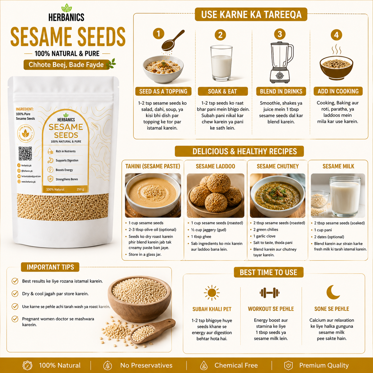 Herbanics Sesame Seeds (Til) – Premium Til ke Beej | Natural Nutrition & Daily Wellness