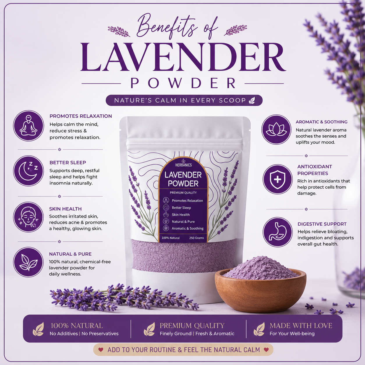 Herbanics Lavender Powder | 100% Pure Dried Lavender Flower Powder | Skin Care, Hair Care, Face Masks & DIY Beauty | Natural Lavender Powder Pakistan