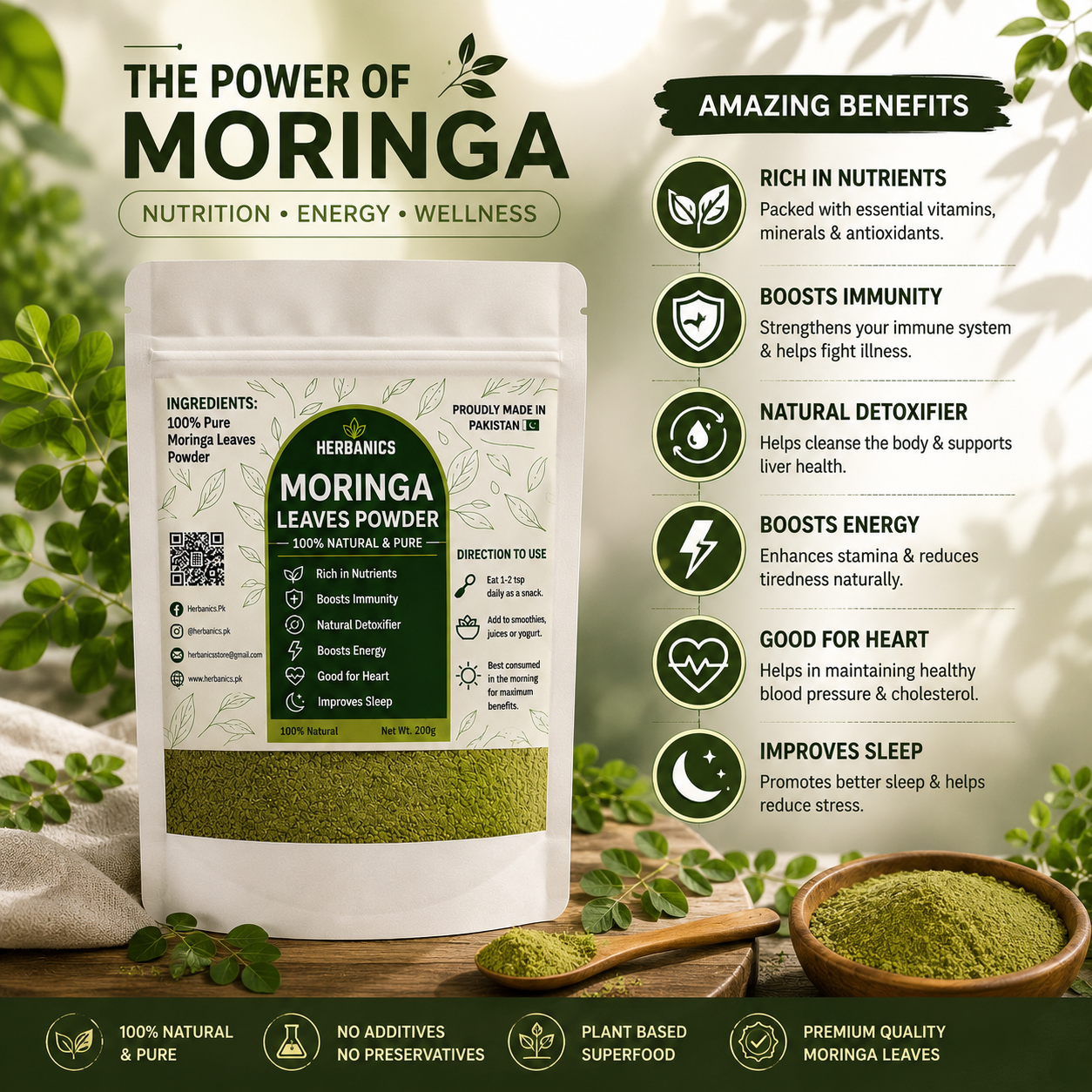Moringa Powder – 100% Pure Herbal Moringa by Herbanics