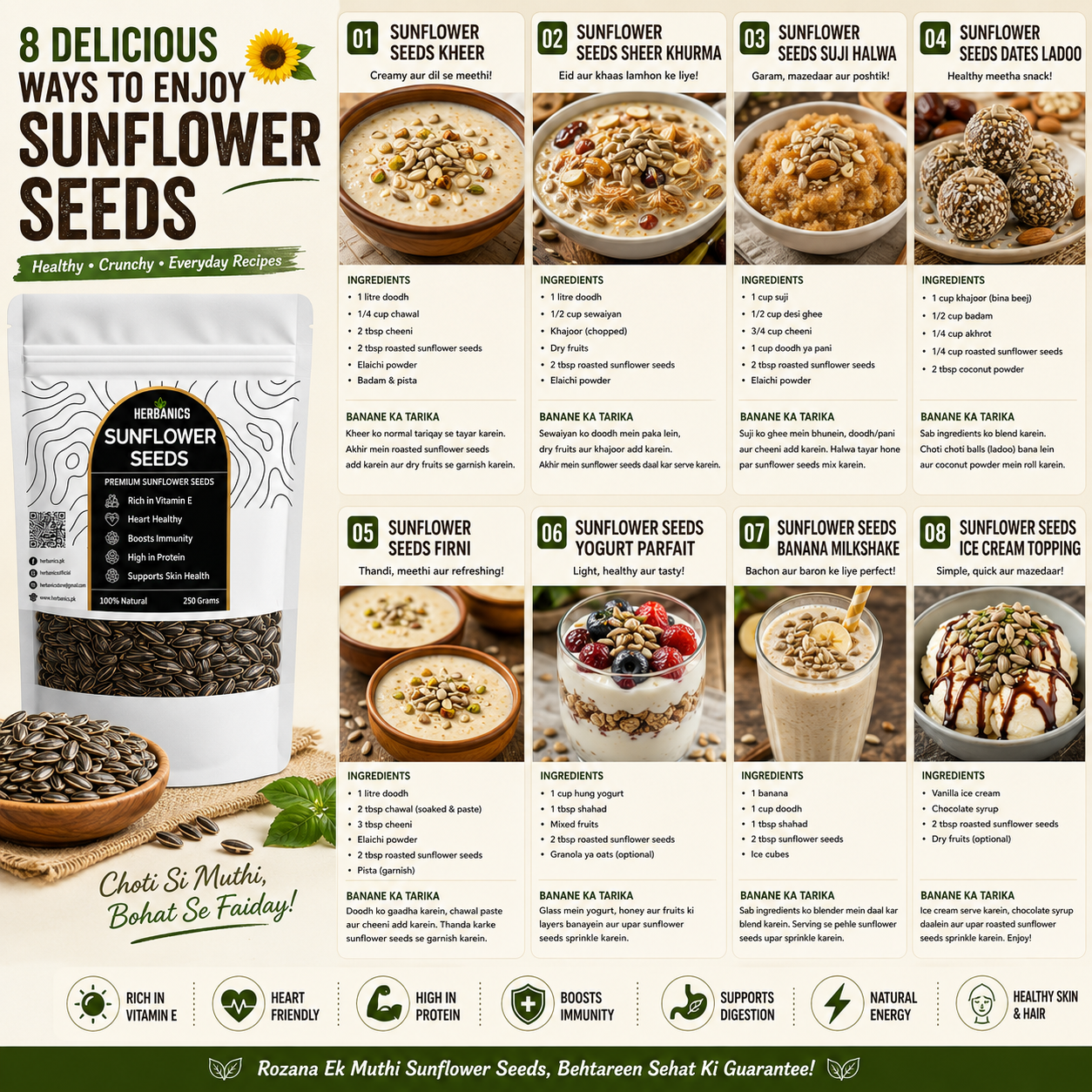 Herbanics Premium Sunflower Seeds | High Protein Healthy Snack | Rich in Vitamin E & Fiber