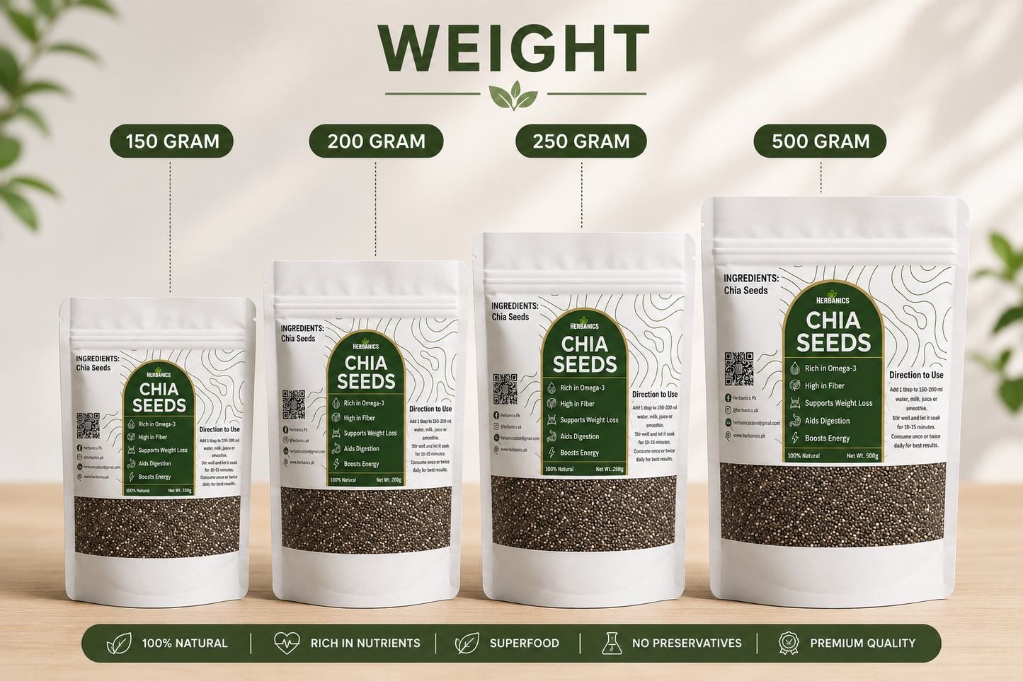 Herbanics Premium Chia Seeds | 100% Natural Superfood | Herbanics