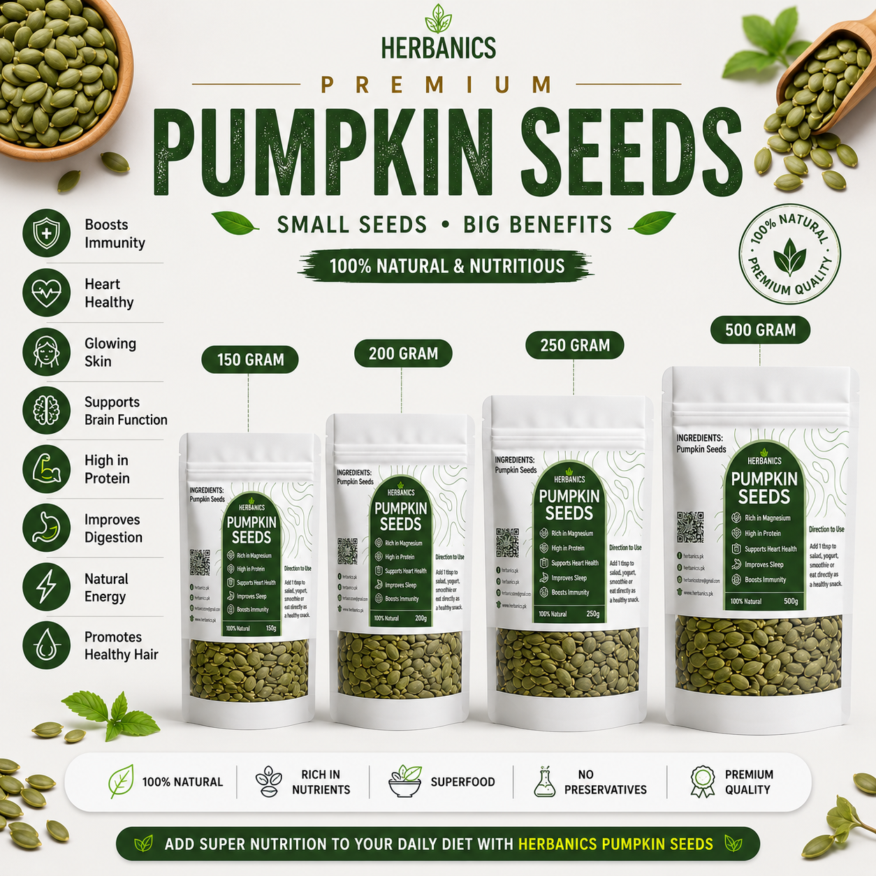 Herbanics Premium Pumpkin Seeds | 100% Natural & Raw | Herbanics