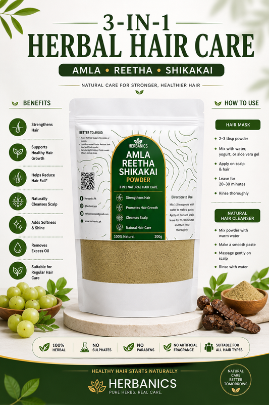 Amla + Reetha + Shikakai Powder | 3-in-1 Herbal Hair Care | Strong, Healthy & Shiny Hair