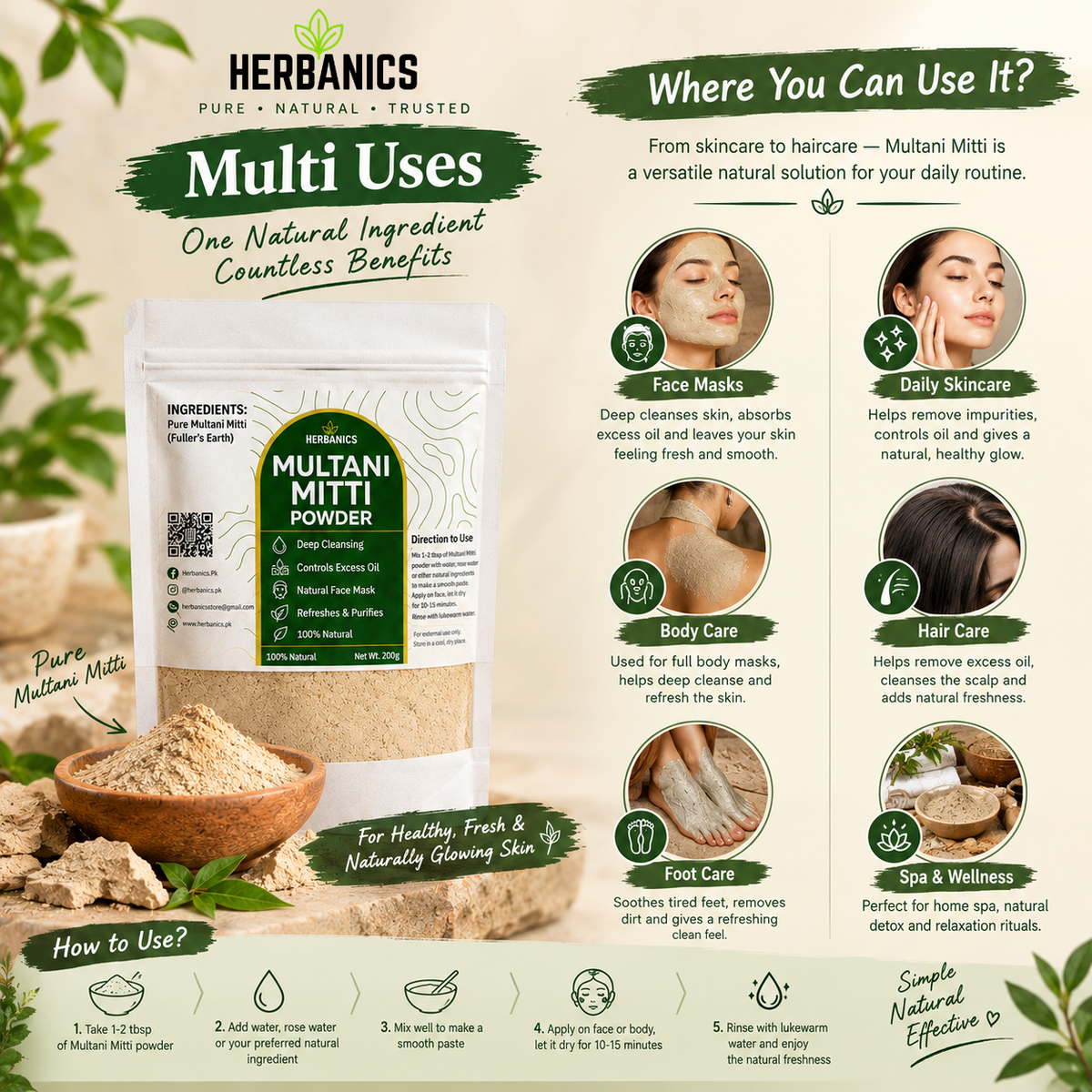 Pure Multani Mitti Powder for Face | Natural Fuller’s Earth – Herbanics