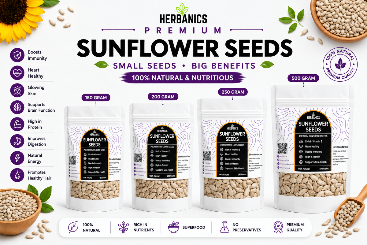 Herbanics Premium Sunflower Seeds | High Protein Healthy Snack | Rich in Vitamin E & Fiber