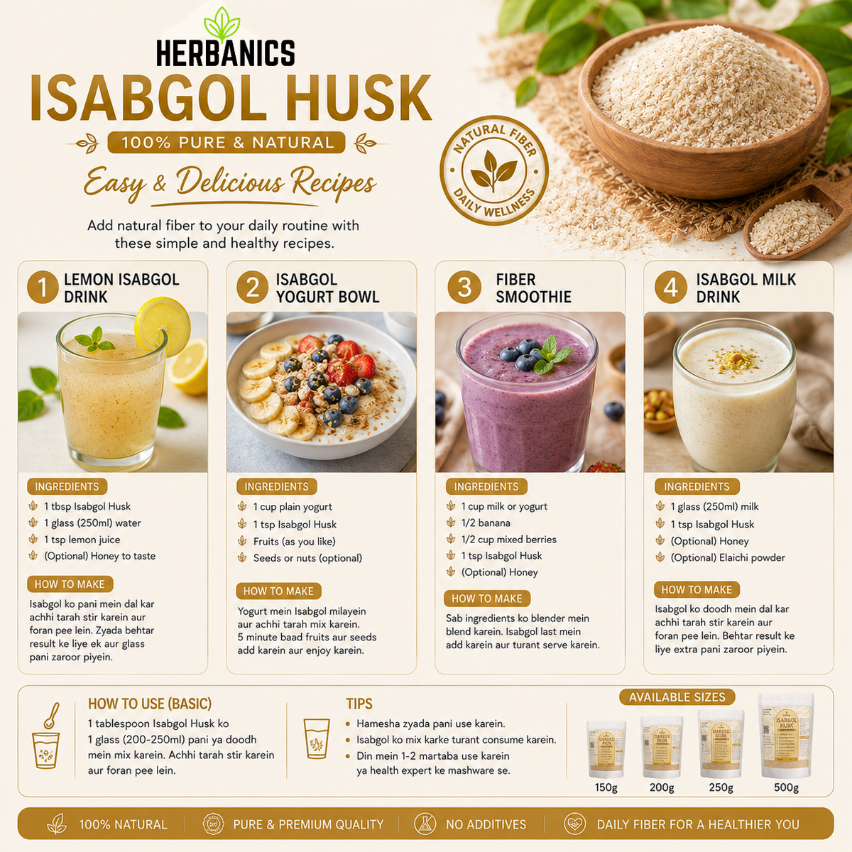 Isapghol Pakistani | Golden Husk Premium Isapghol by Herbanics