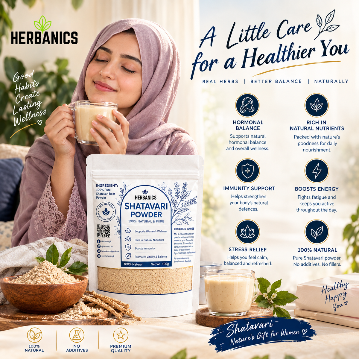 Shatavari Powder by Herbanics | 100% Pure Herbal Powder